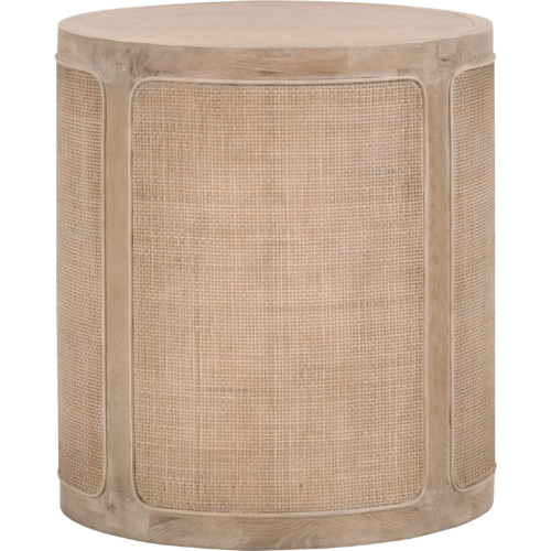 Cane Round End Table in Smoke Gray Reclaimed Oak & Cane