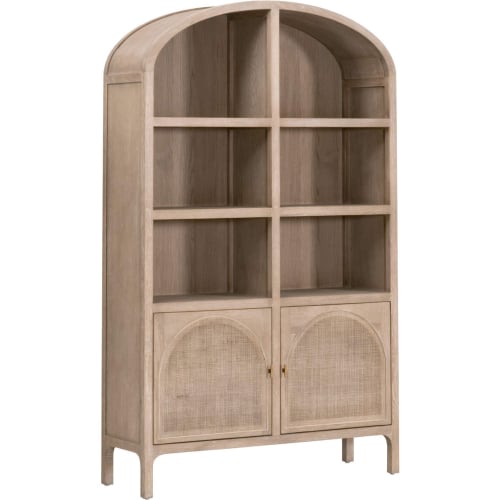 Cane Storage Bookcase in Smoke Gray Oak & Smoke Gray Cane