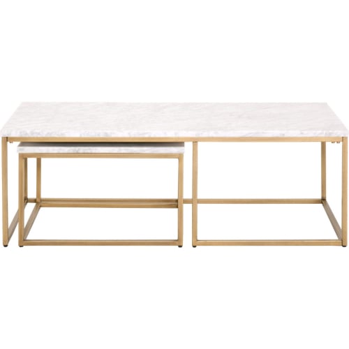 Carrera Nesting Coffee Table in White Marble on Brushed Gold