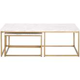 Carrera Nesting Coffee Table in White Marble on Brushed Gold