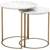 Carrera Nesting Table Set in White Marble on Brushed Gold