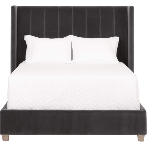 Chandler Queen Bed in Channel Tufted Dove Gray Velvet & Gray Oak 7127-1.DDOV/NG