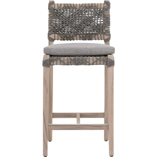 Costa Counter Stool in Gray Teak, Dove Gray Rope & Fabric