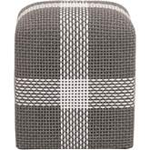 Cross Accent Cube Ottoman in Dove Gray Flat Rope & White Speckle Stripe