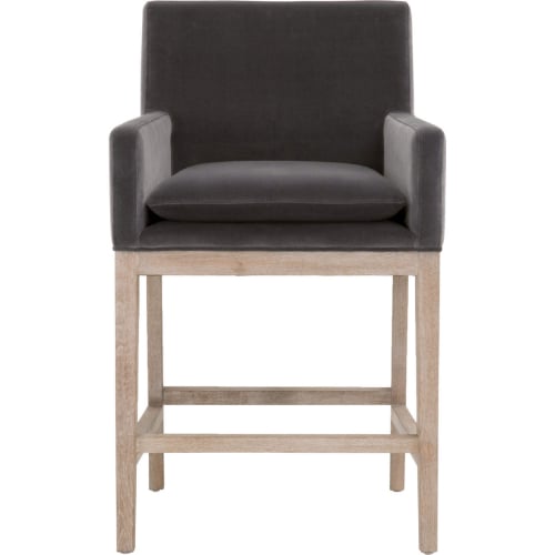 Drake Counter Stool in Dark Dove Velvet & Gray Wood