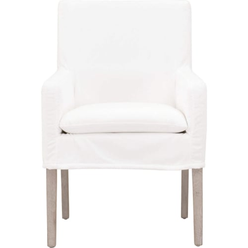 Drake Slipcover Arm Chair in Pearl White Fabric & Gray Oak