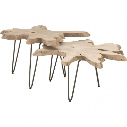 Drift Nesting Coffee Table Set in Natural Teak on Iron 6826.GT