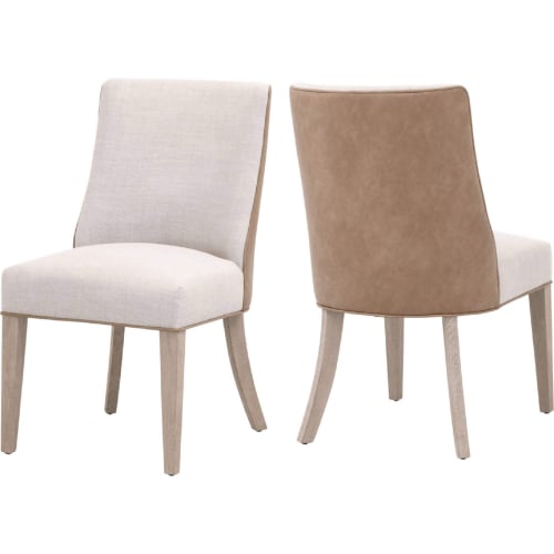 Duet Dining Chair in French Linen, Toast Vegan Leather & Gray Wood (Set of 2)