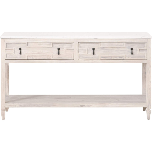 Emerie 2 Drawer Console Table in White Wash Pine & White Quartz