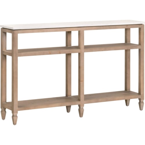 Emerie Narrow Console Table in Smoke Gray Wood & White Quartz