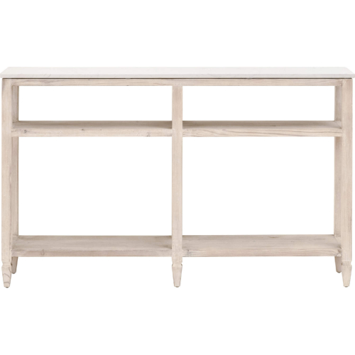 Emerie Narrow Console Table in White Wash Pine & White Quartz