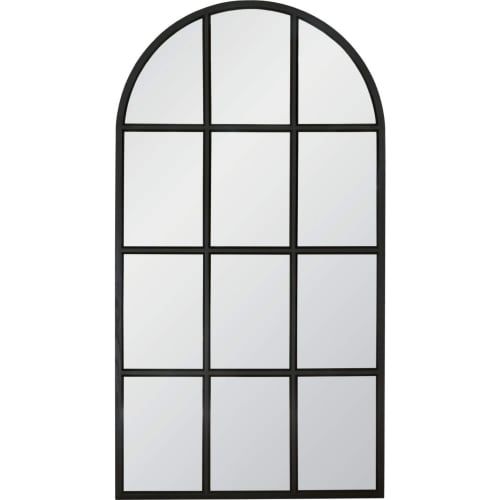 Grid Arched Pane Mirror in Matte Black Oak