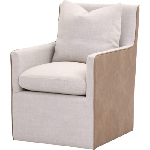 Harmony Dining Arm Chair w/ Casters in French Linen & Toast Vegan Leather