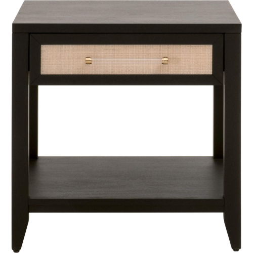 Holland 1 Drawer Side Table in Brushed Black Acacia & Natural Rattan