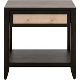 Holland 1 Drawer Side Table in Brushed Black Acacia & Natural Rattan 6144.B-BLK/NAT