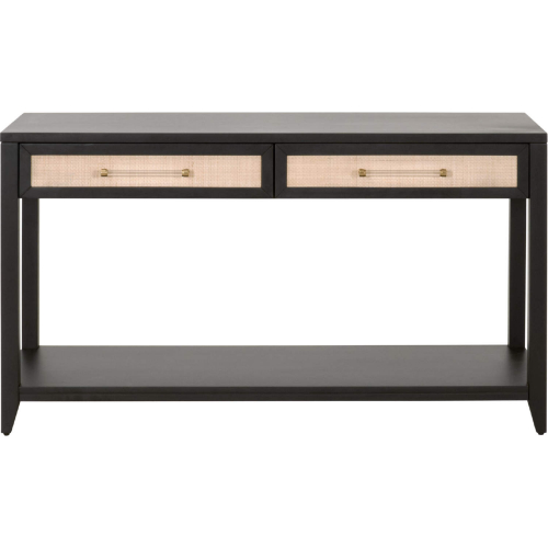 Holland 2 Drawer Console Table in Brushed Black Acacia & Natural Rattan