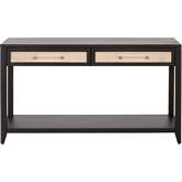 Holland 2 Drawer Console Table in Brushed Black Acacia & Natural Rattan