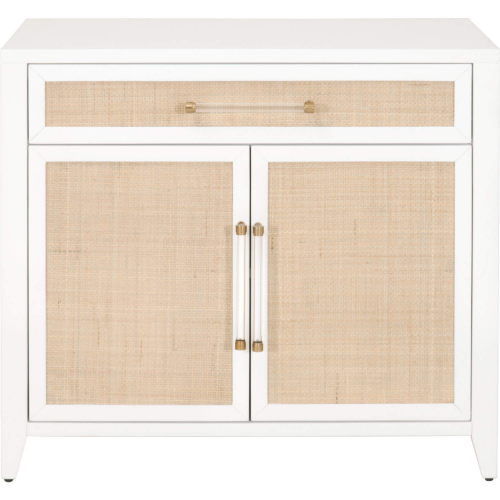 Holland Chest in Matte White & Rattan