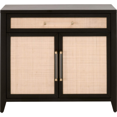 Holland Media Chest in Brushed Black Acacia & Natural Rattan