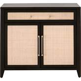 Holland Media Chest in Brushed Black Acacia & Natural Rattan