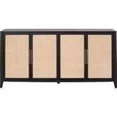 Holland Media Sideboard in Brushed Black Acacia & Natural Rattan