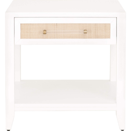 Holland End Table in Matte White & Rattan