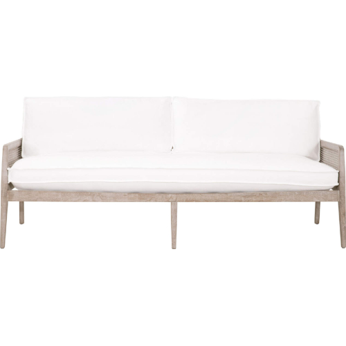 Leone 84" Settee in Peral Fabric, Natural Gray Oak & Cane