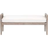 Leone Bench in Peral Fabric, Natural Gray Oak & Cane