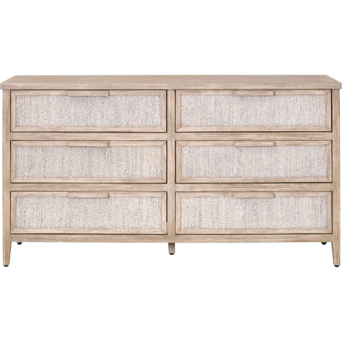 Malay 6 Drawer Double Dresser in Gray Mahogany & White Wash Rope