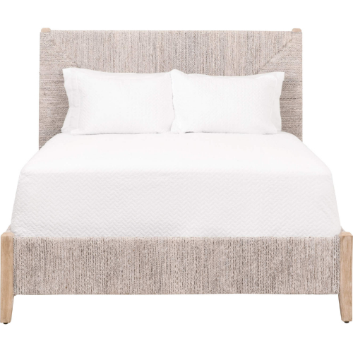 Malay King Bed in White Wash Abaca Rope & Gray Mahogany