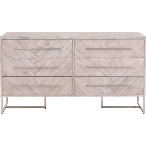 Mosaic Double Dresser in Gray Wash Acacia & Brushed Stainless Steel