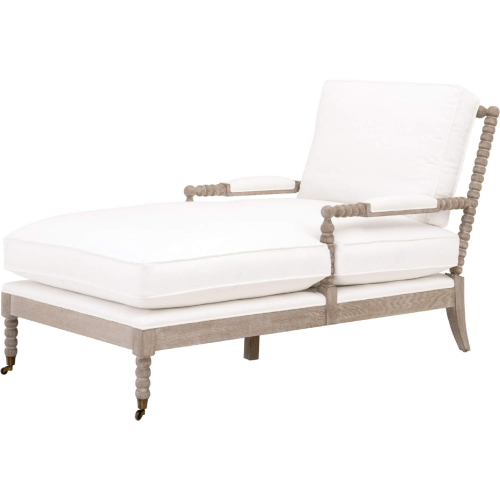 Rouleau Chaise Lounge in Pearl Fabric & Gray Wood