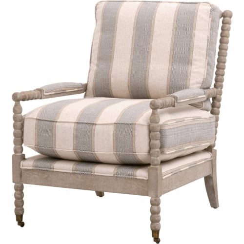 Rouleau Accent Club Chair in Pewter Stripe Fabric & Gray Oak Wood