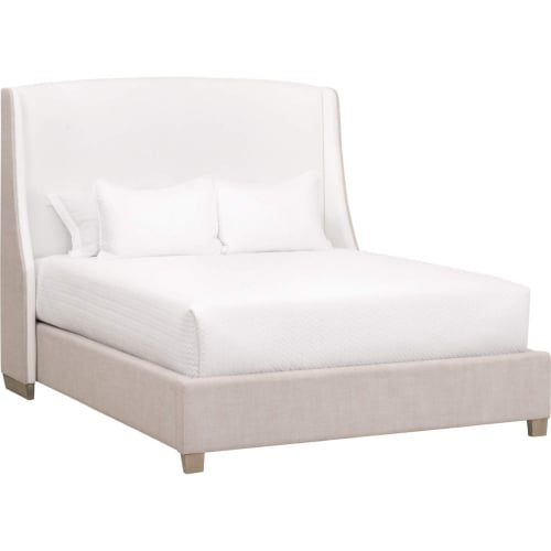 Sloan California King Bed in Pearl Fabric, Bisque Fabric & Natural Gray Oak