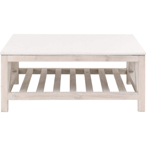 Spruce Square Coffee Table in White Wash Pine & White Quartz