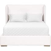 Stewart King Bed w/ Wing Headboard in Pearl Fabric