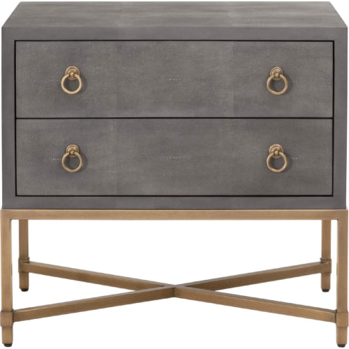 Strand Faux Shagreen 2 Drawer Nightstand in Gray & Gold Metal