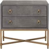 Strand Faux Shagreen 2 Drawer Nightstand in Gray & Gold Metal 6121.GRY-SHG/GLD