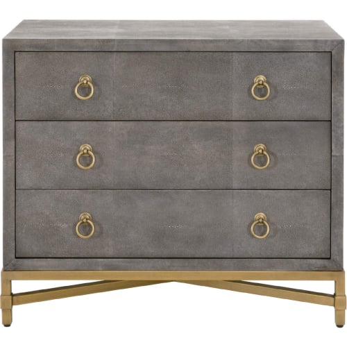 Strand Nightstand in Grey Faux Shagreen & Brushed Gold