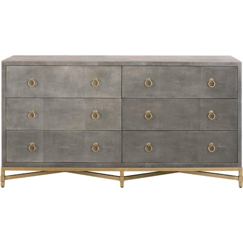 Strand Double Dresser in Grey Faux Shagreen & Brushed Gold