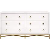 Strand 6 Drawer Double Dresser in Pearl White Faux Shagreen & Brushed Gold 6122.PRL-SHG/GLD