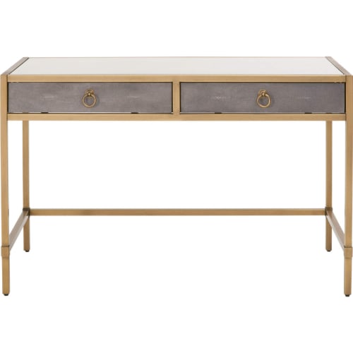 Strand Writing Desk in Grey Faux Shagreen & Brushed Gold