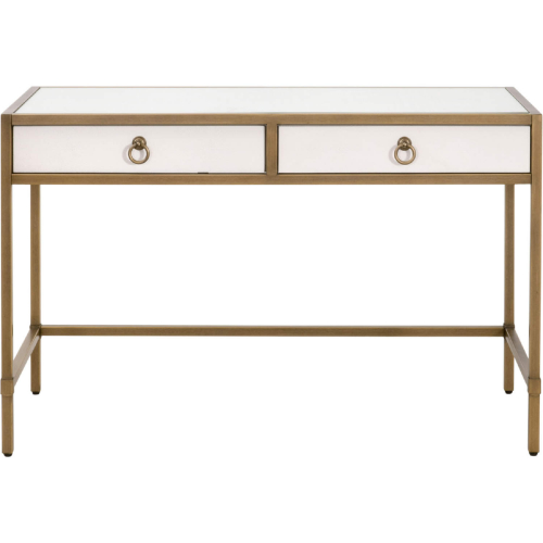 Strand Desk in Pearl White Faux Shagreen & Tempered Glass 6124.PRL-SHG/GLD