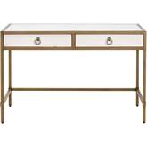 Strand Desk in Pearl White Faux Shagreen & Tempered Glass 6124.PRL-SHG/GLD