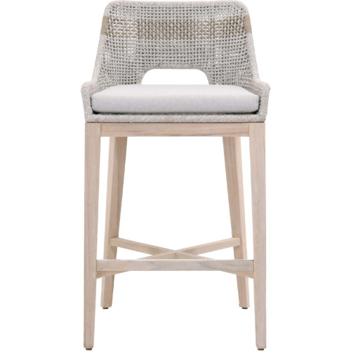 Tapestry Outdoor Bar Stool in Taupe & White Rope on Gray Teak