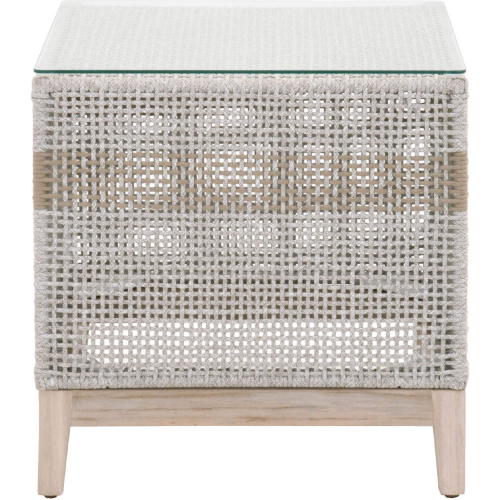 Tapestry Outdoor End Table in Rope, Steel & Tempered Glass