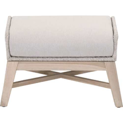 Tapestry Outdoor Ottoman in Gray Teak, Taupe & White