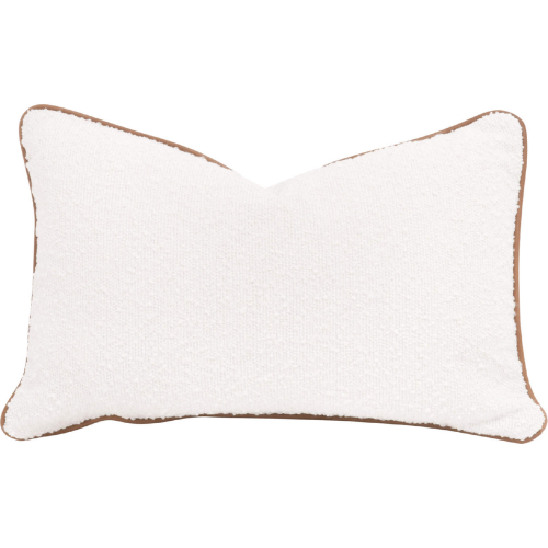 The Not So Basic 20" Essential Lumbar Pillow in White Boucle & Brown Leather (Set of 2)