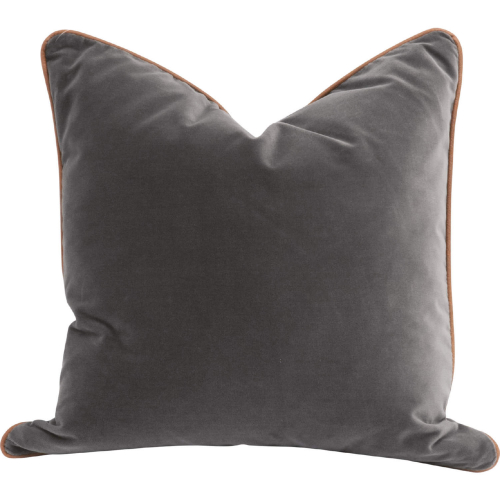 The Not So Basic 20" Essential Pillow in Gray Velvet & Brown Leather (Set of 2)