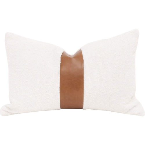 The Split Decision 20" Essential Lumbar Pillow in White Boucle & Brown Leather (Set of 2)